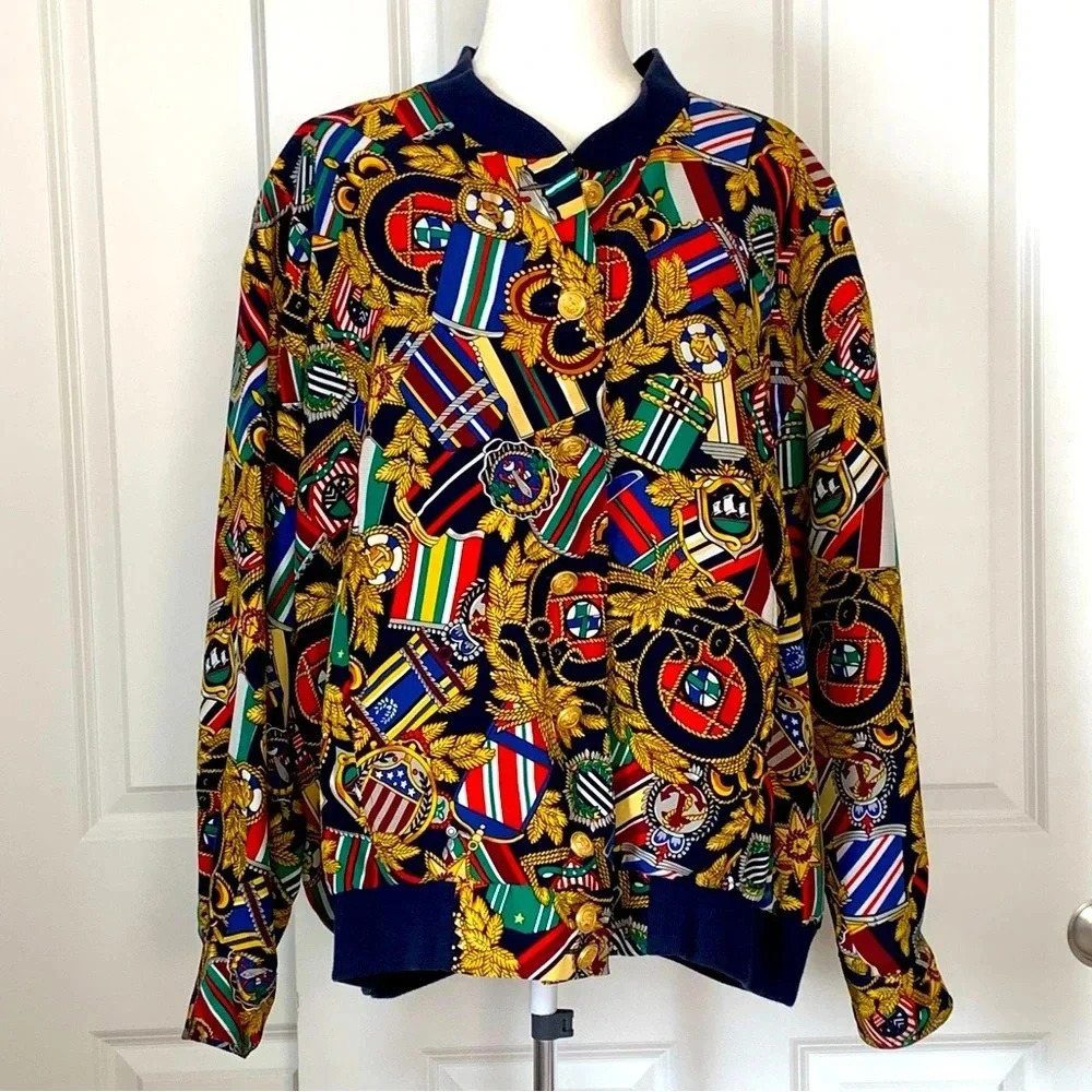 VTG Liz Claiborne Bomber Jacket Nautical Preppy Equestrian Old Money SZ 16 1X